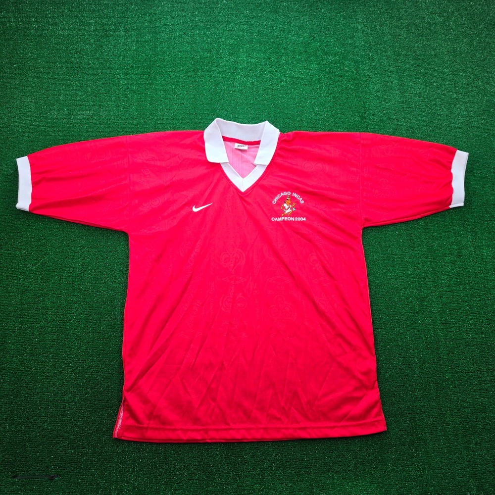 Vintage Nike Soccer Jersey Mens Large Red Chicago Incas Campean 2004 Made USA
